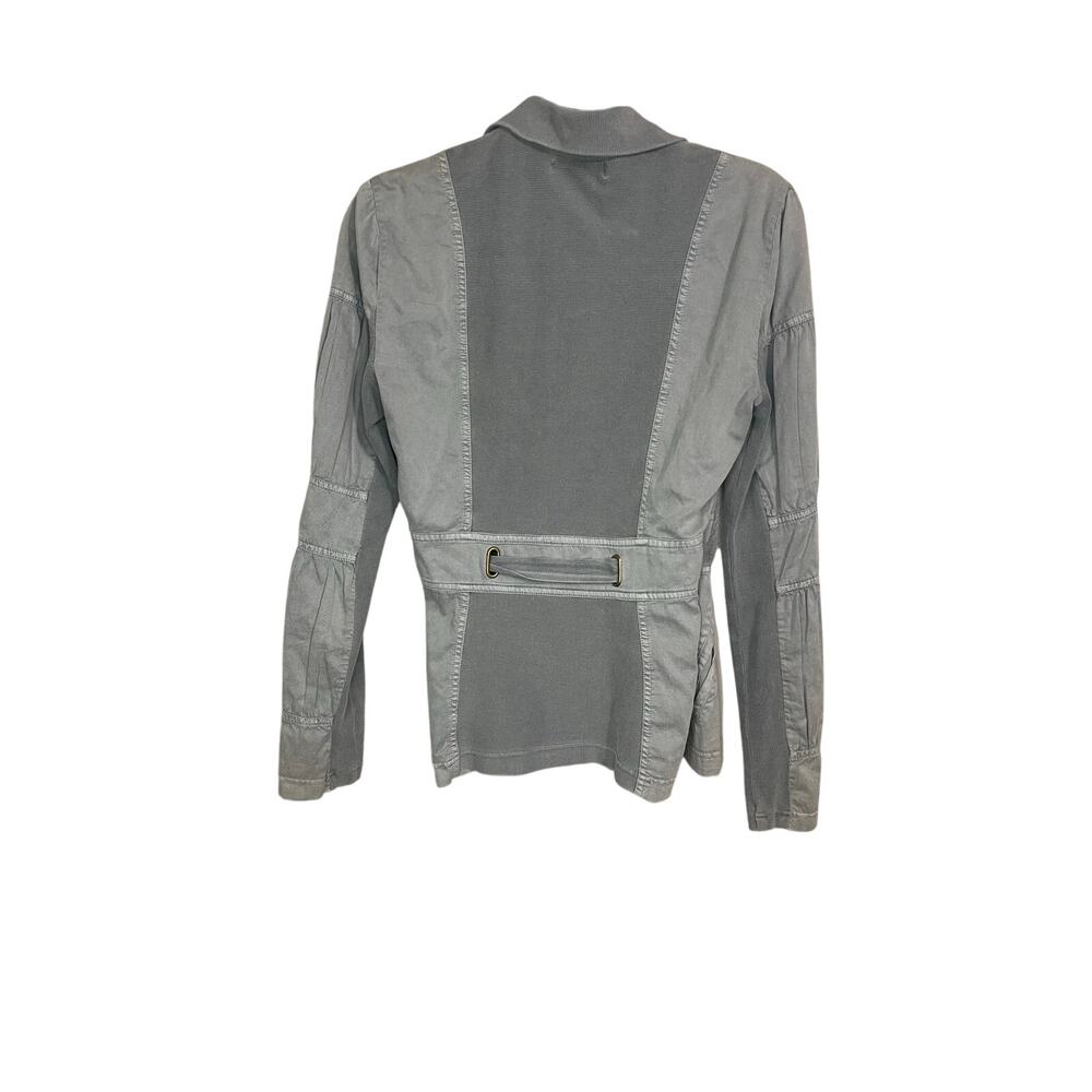 XCVI Gray Cotton Stretch Jacket Medium Tie Waist Lagenlook Utility - Picture 2 of 10